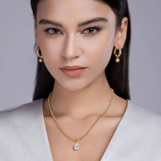 5CT Pear Cut Moissanite Bead Chain Necklace