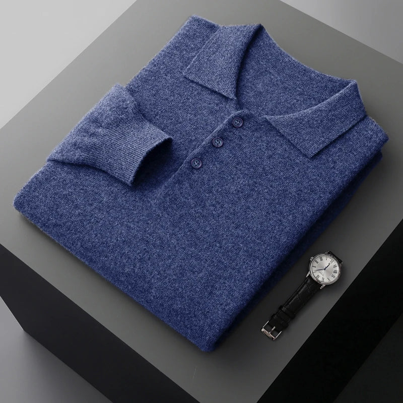 Men's Luxury 100% Merino Wool Buttoned Polo Pullover