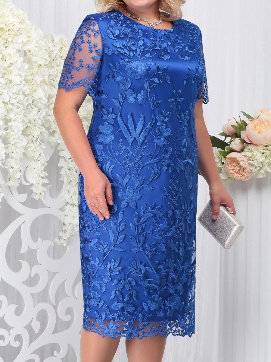 Mother of the Bride Floral Embroidered Lace Blue Dress