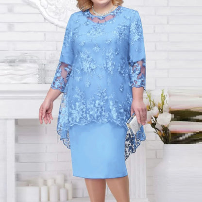 Layered Embroidered Lace Mother of The Bride Dress