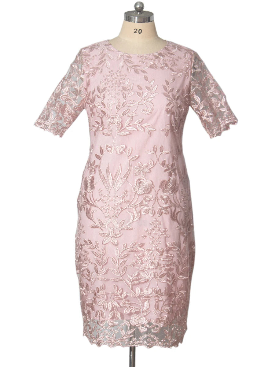 Mother of the Bride Short Sleeve Embroidered Detail Dress