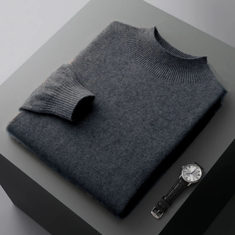 Men's 100% Merino Wool Mock Neck Pullover – Luxury Knit Sweater