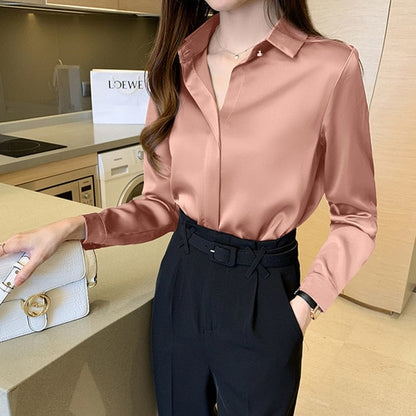 Long Sleeve Silk Blouses Shirt