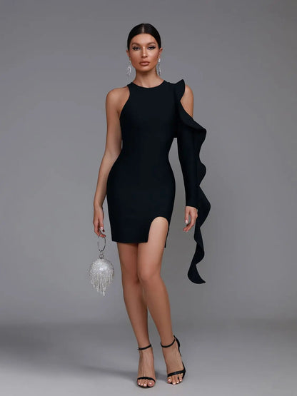 One Shoulder Cut Out Details Mini Black Dress