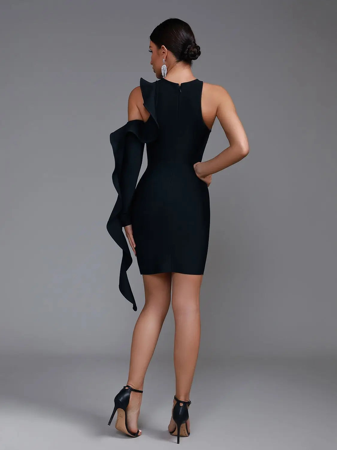 One Shoulder Cut Out Details Mini Black Dress