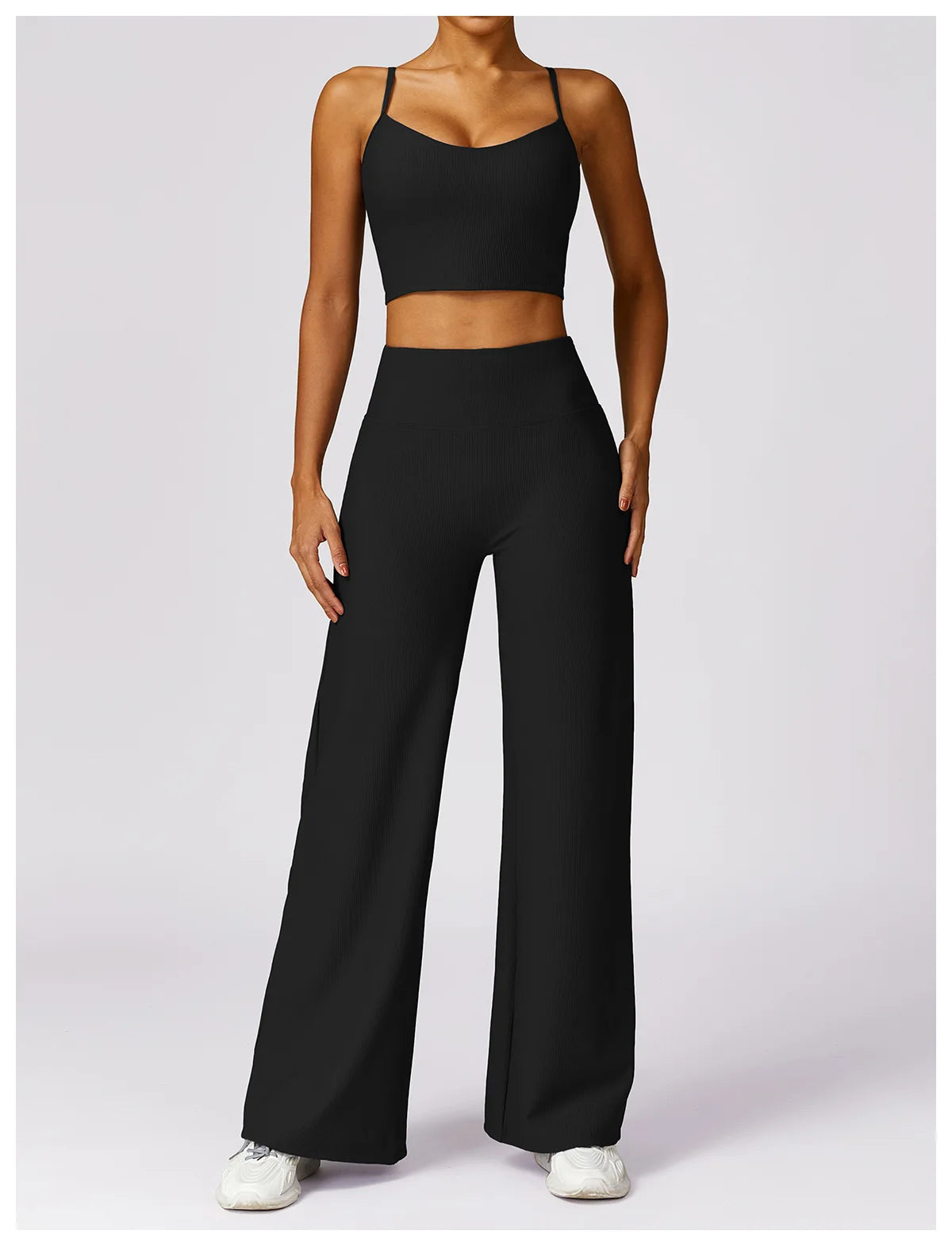 High Waist Wide Leg Striped Workout Trousers