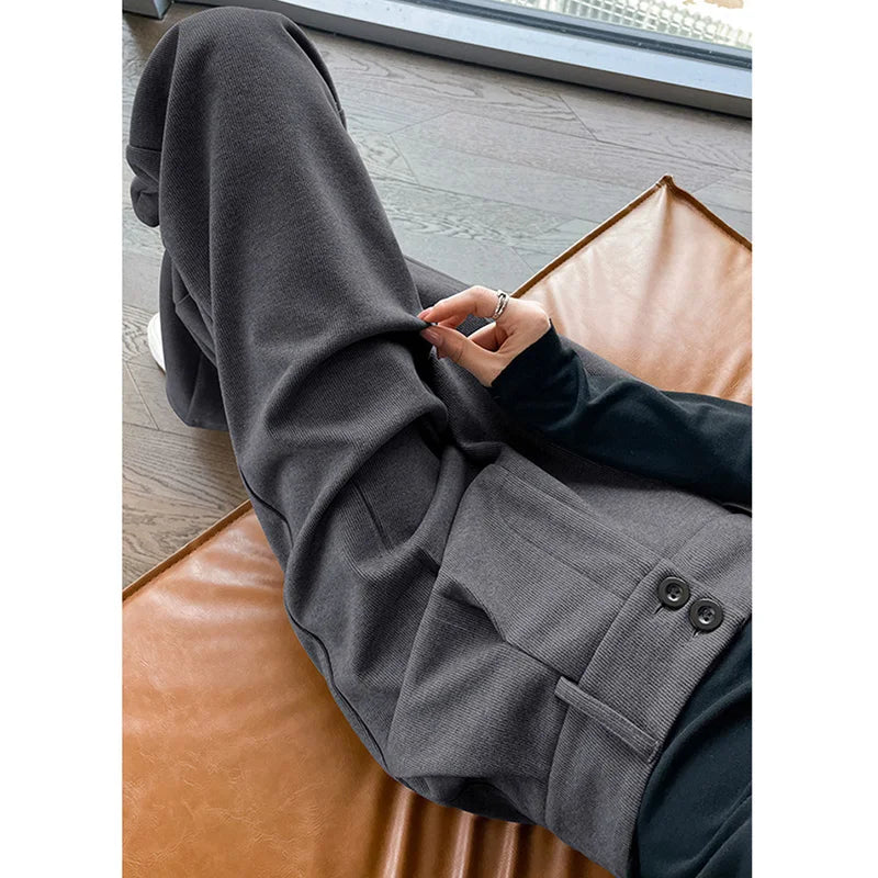Autumn Winter Woolen ٍSuit Pants Wide Leg Trousers