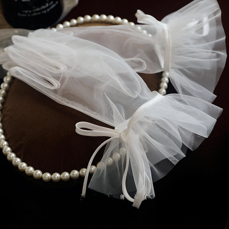 White Bridal Short Gloves