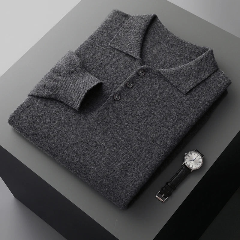 Men's Luxury 100% Merino Wool Buttoned Polo Pullover