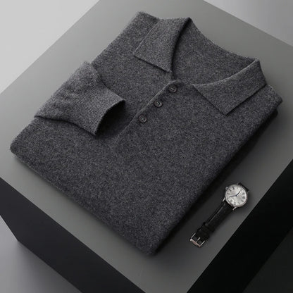 Men's Luxury 100% Merino Wool Buttoned Polo Pullover