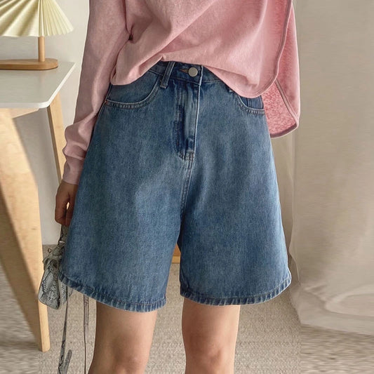 High Waist Wide Leg Denim Shorts