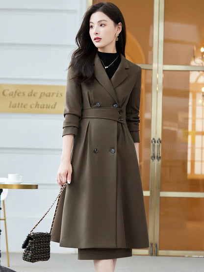 Women's Long Blazer and Pencil Skirt Formal Suit