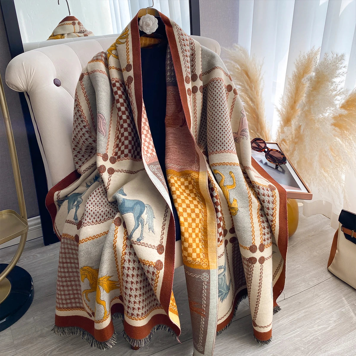 Double-Sided Horses Print Scarf