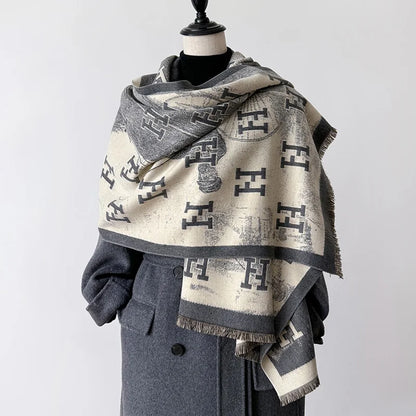 H Letter Cashmere Blend Winter Scarf Luxury Design Pashmina Scarf - Christmas Gift