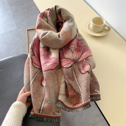 Luxury Floral Cashmere Double-Sided Pashmina Scarf