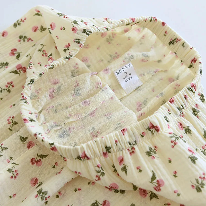 100% Cotton Crepe Pajama Floral Long Sleeve Pyjamas