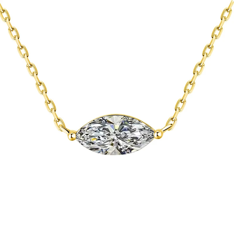 Marquise Cut Solitaire Moissanite 18k Gold Plated Necklace - Christmas gift for Her