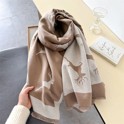 Luxury Cashmere Scarf - Deers Print Double-Sided Pashmina