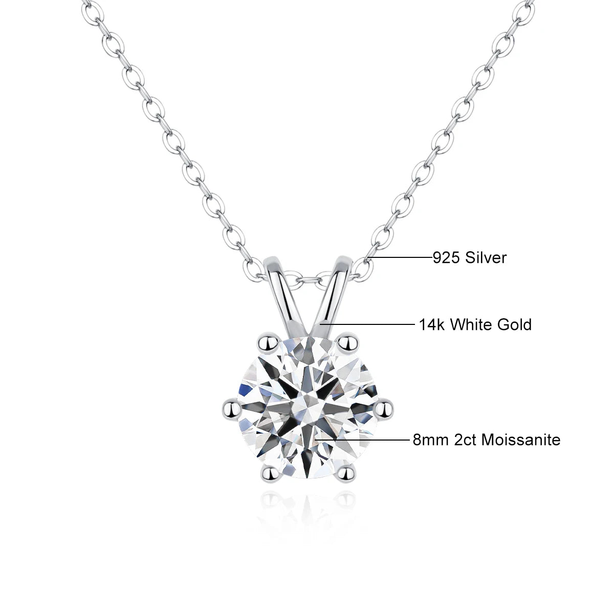 Real 14k Gold Pendant Round Cut Moissanite Necklace