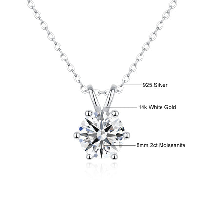 Real 14k Gold Pendant Round Cut Moissanite Necklace