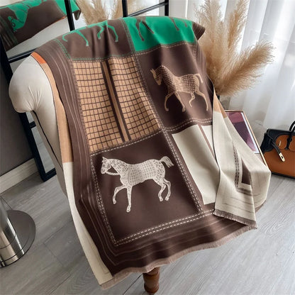 Luxury Cashmere Horse Print Scarf Horse Print Pashmina Scarf