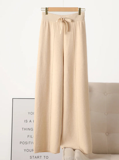100% Merino Wool Knitted Wide-Leg Trousers