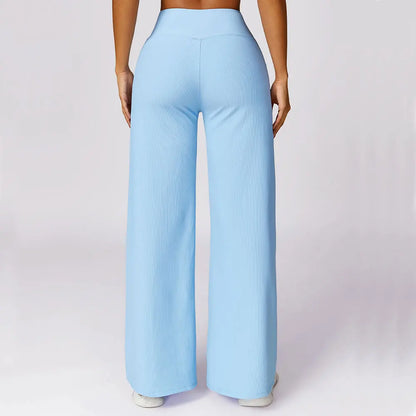 High Waist Wide Leg Striped Workout Trousers