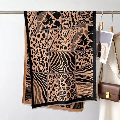 Leopard Print Cashmere Double-Sided Pashmina Scarf 185*65 CM