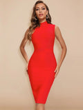 Sleeveless High Neck Bandage Midi Dress