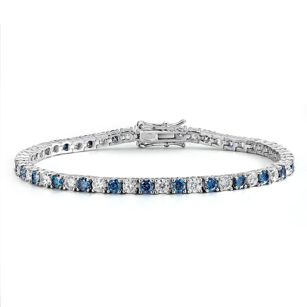 Blue Moissanite Tennis Bracelet - 18K Gold Pleated, GRA Certified