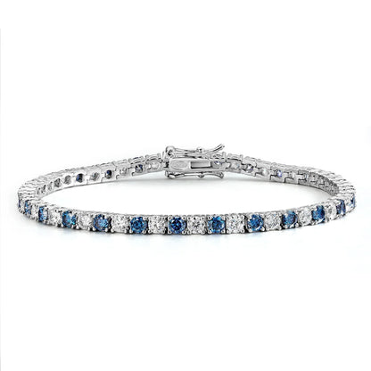 Blue Moissanite Tennis Bracelet - 18K Gold Pleated, GRA Certified