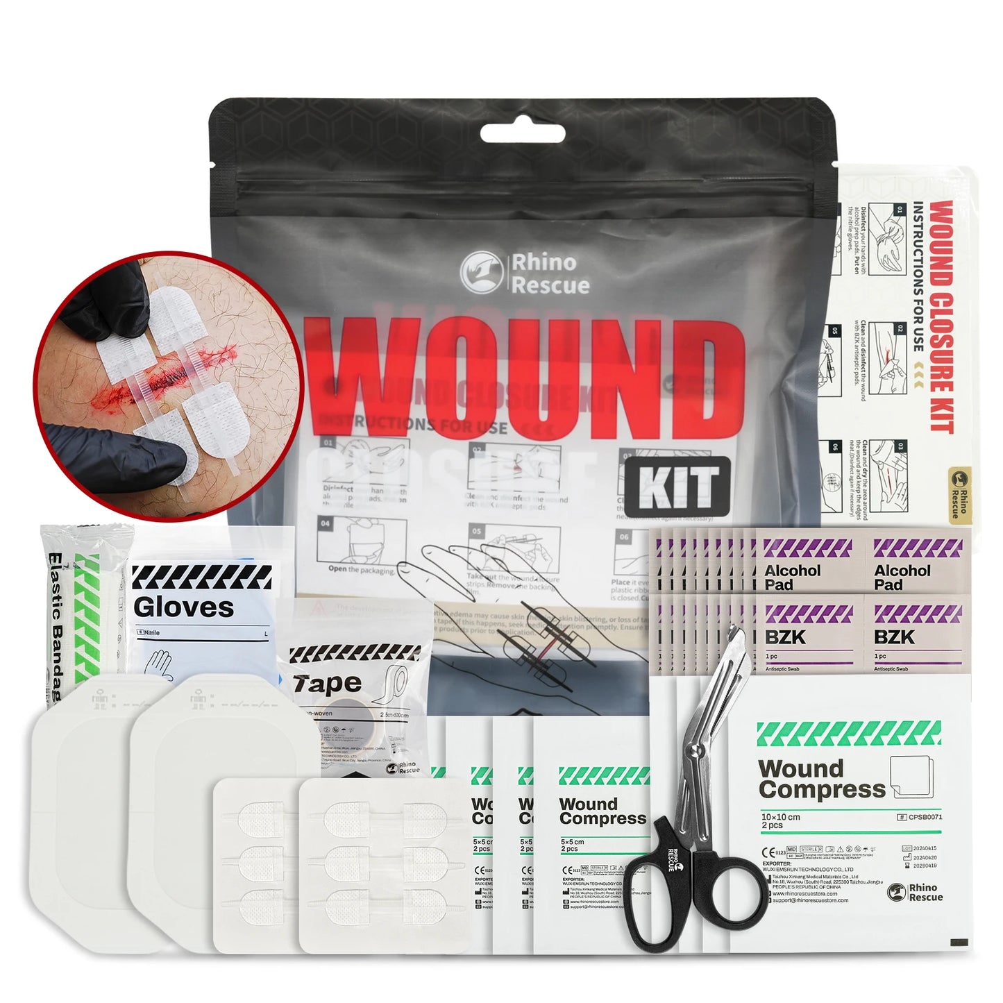 Rhino Rescue Zip-Stitch Wound Kit | Needle-Free Laceration Closure strips