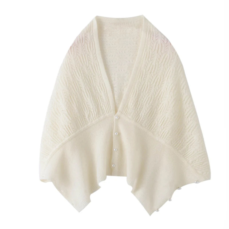 100% Pure Cashmere Knitted Shawl Cape