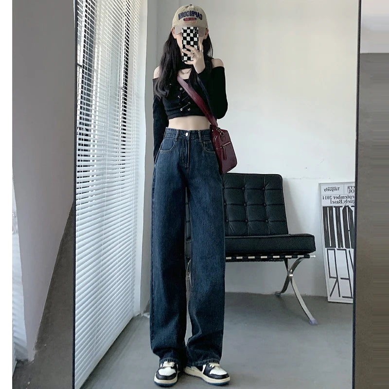 High Waist Straight Leg Denim Trousers