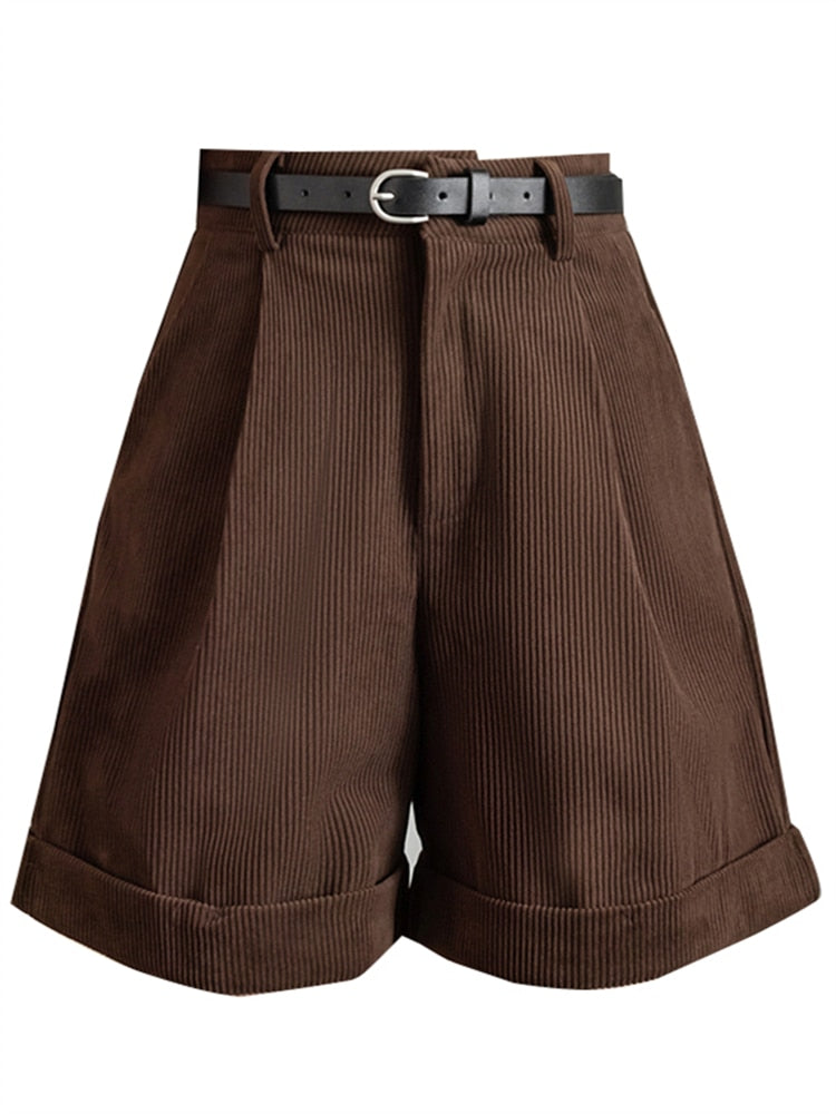 Corduroy Women's Cargo High Waist Wide Leg Shorts