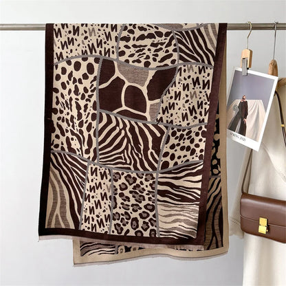 Leopard Print Cashmere Double-Sided Pashmina Scarf 185*65 CM