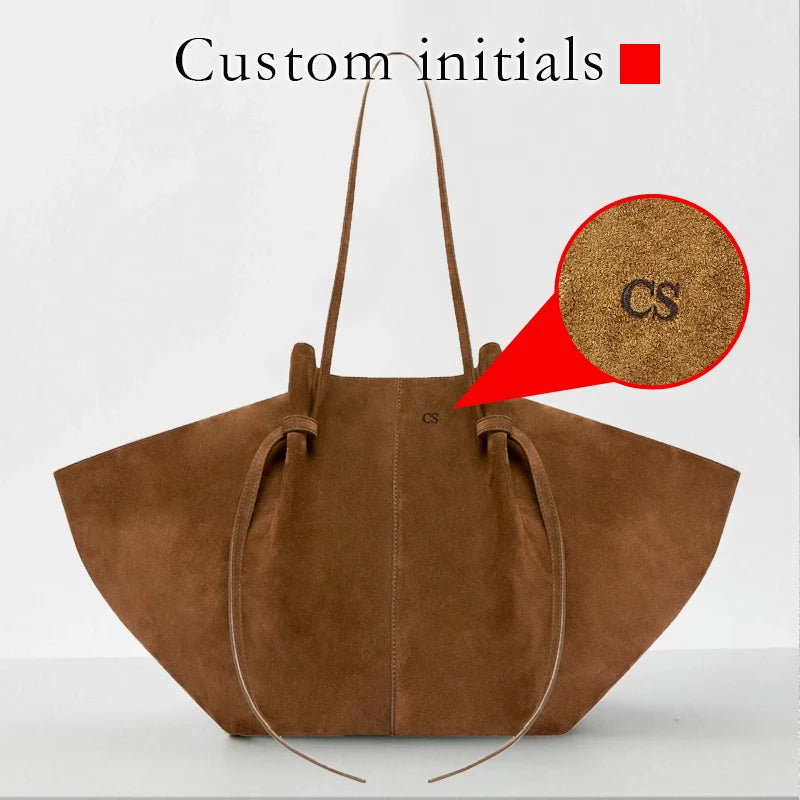 Custom Initials Large Capacity Faux Suede Tote Bag