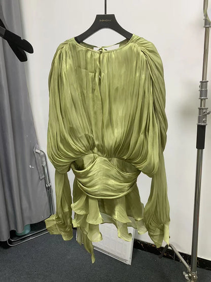 Long Sleeve Ruffle Details Mini Dress