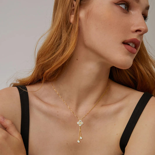 Four Leaf Clover Moissanite Tassel Necklace
