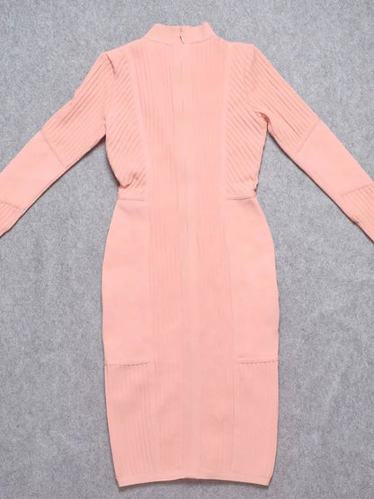 Light Coral Long Sleeve Midi Bandage Pencil Dress