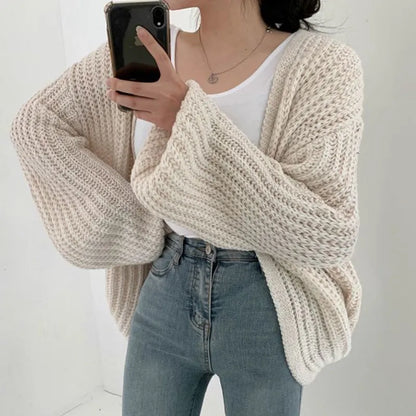 Lantern Sleeve Knitted Sweater Cardigan