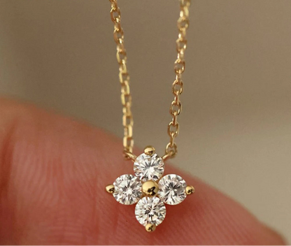 Moissanite Four-leaf Flower Necklace with a Matching Earrings