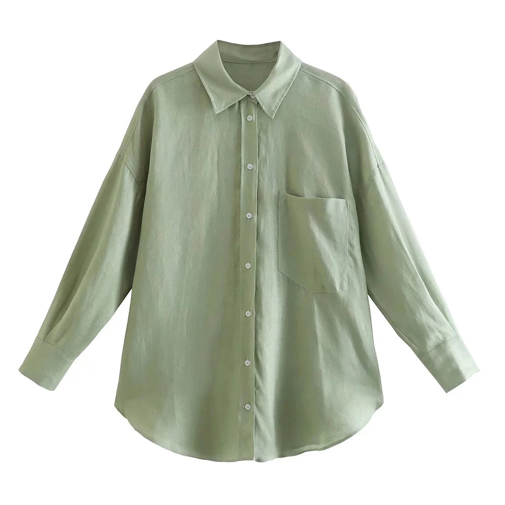 Cotton Linen Oversized Shirt With Pocket