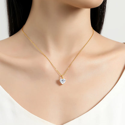 14K Gold Heart Cut Moissanite Pendant Necklace - Valentine's Gift For Her