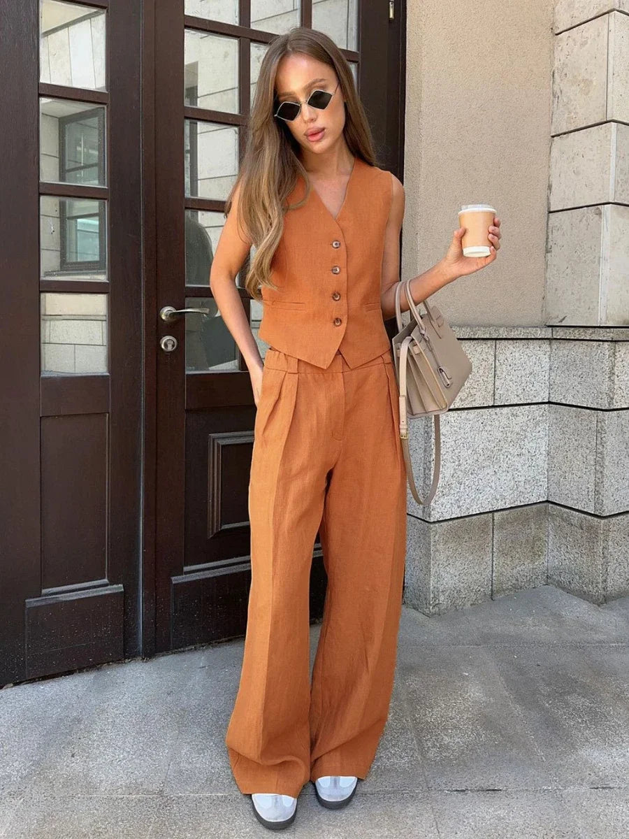 Women 2 Pcs Vest and Pants Suit