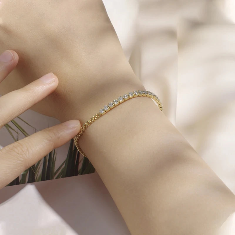 18k Gold Plated Half Tennis Bracelet - Birthday Gift For Her