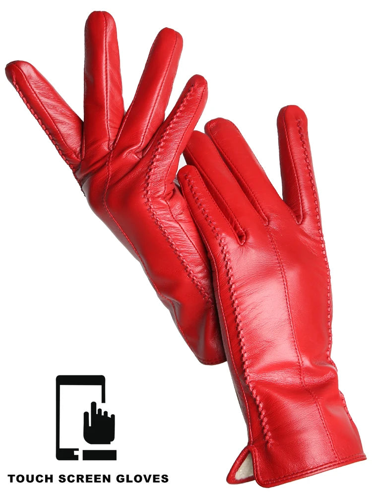 Women's Genuine Leather Touchscreen Lined Gloves