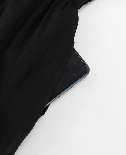 A-Line Cotton Black Cutout Maxi Dress With Pockets