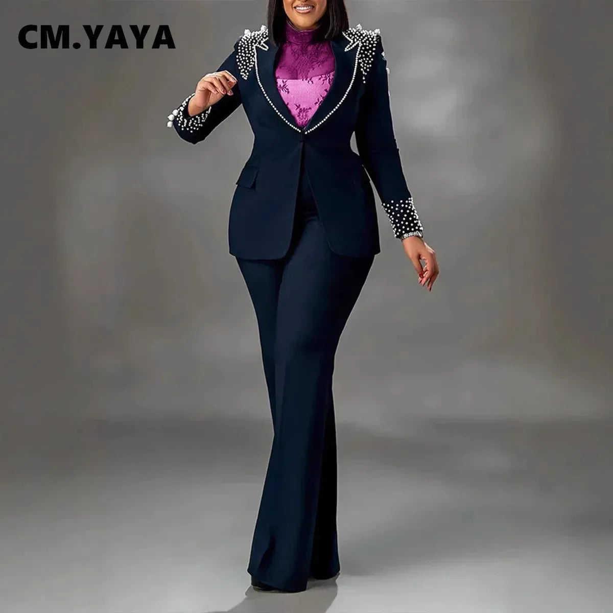 Women’s Pearl-Embellished Single-Button Suit