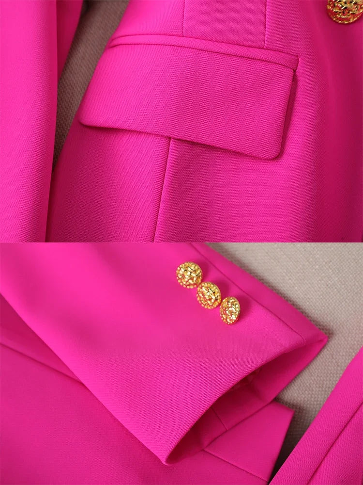 Gold Button Decoration Formal Blazer and Trouser Suit